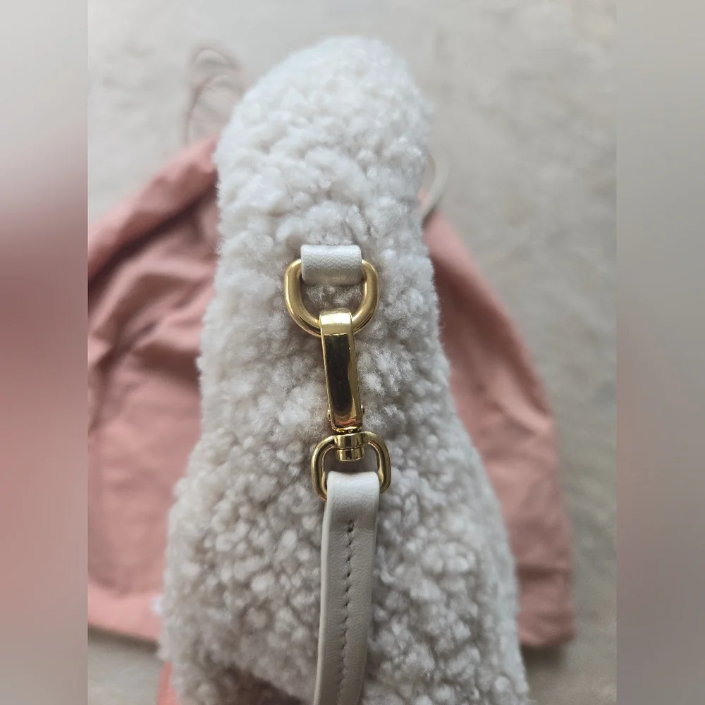 Miu Miu Cream Wander Shearling Hobo Handbag/Crossbody